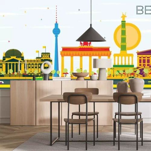 Sticker De Horizon van Berlijn met Color Gebouwen en Blue Sky.