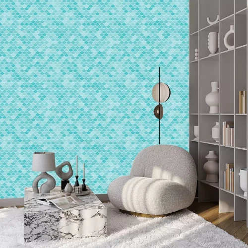 Behang Zeemeerminpatroon in blauwtinten