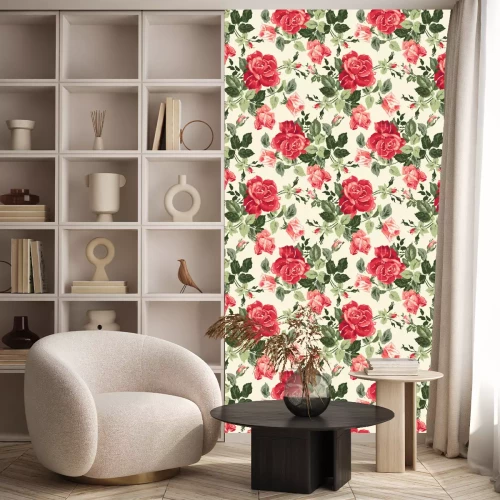 Behang Rode rozen op een witte aquarel achtergrond