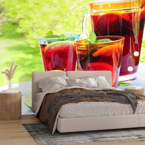 Sticker Stempel van het fruit in waterkruik en glazen