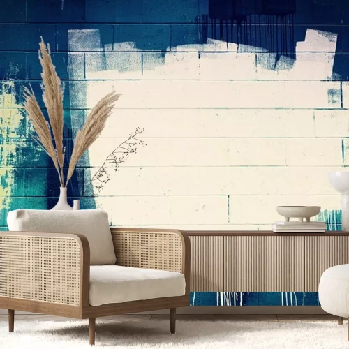 Fotobehang Wit en blauwe graffiti