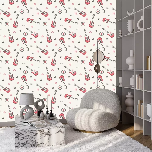 Behang Vector muziek patroon met gitaren.