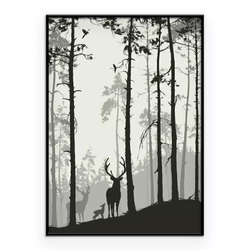 Poster Silhouetten van herten in het bos