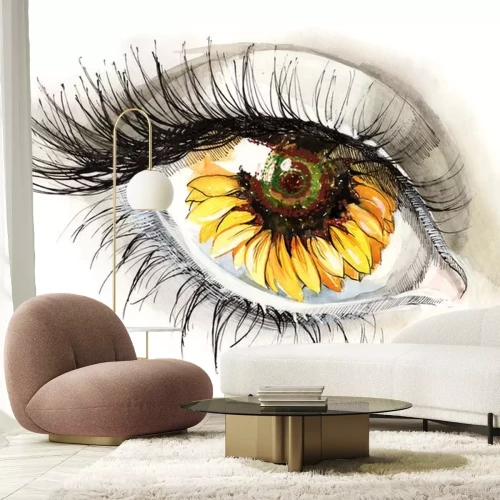 Sticker Zonnebloem in de pupil