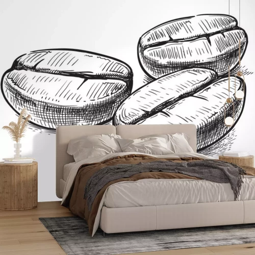 Sticker Koffiebonen tekenen in zwarte inkt