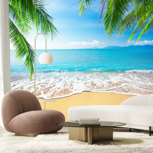 Fotobehang Palmbomen op een tropisch strand