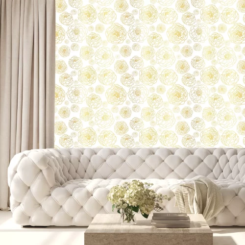 Behang Goudbruine pioenrozen op een witte achtergrond