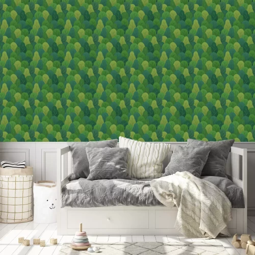 Behang Groen bospatroon voor kinderen