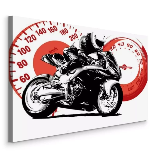 Canvas Een motorfiets met snelheidsmeters op de achtergrond