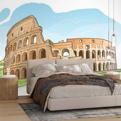 Sticker Vector illustratie van het Colosseum in Rome in de hand getekende schets stijl