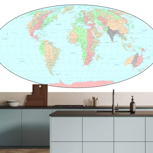 Sticker Politieke Wereldkaart met tijdzones