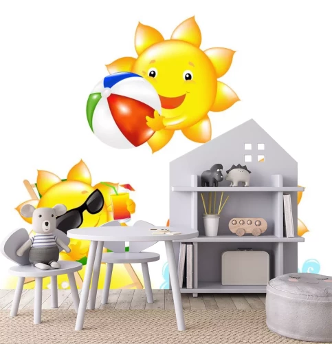 Sticker Lachende zonnen in vakantiesituaties