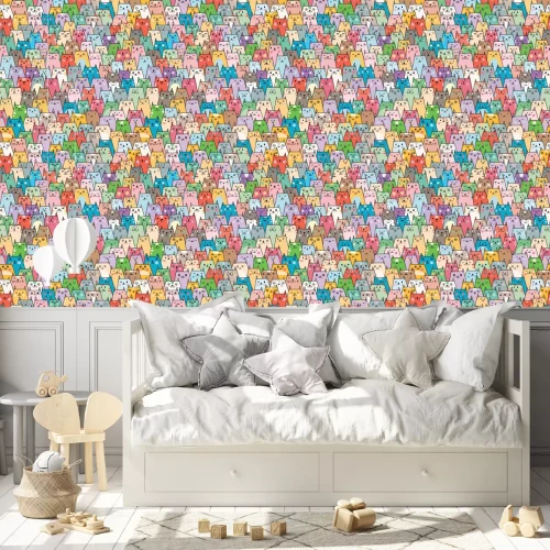 Behang Kleurrijke katten met verschillende gezichten