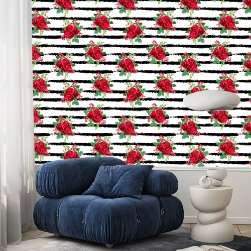 Behang Boeket rozen op een zwart-witte achtergrond