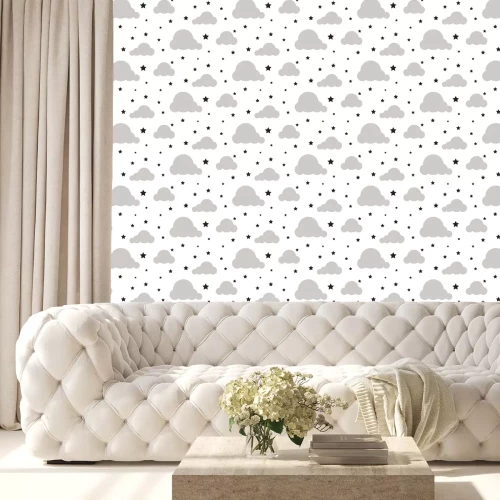 Behang Grijze wolken en zwarte sterren