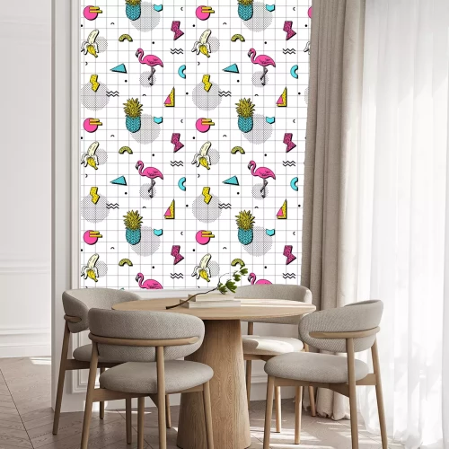 Behang Grafische flamingo's ananassen en bananen