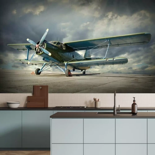 Fotobehang Retro dubbeldekker vliegtuig