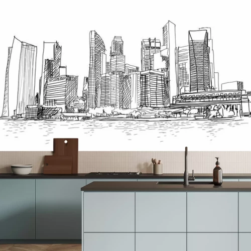 Sticker Schets van Singapore Marina Bay in vector.