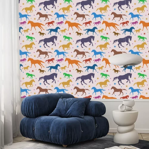 Behang Kleurrijke paardensterren en stippen