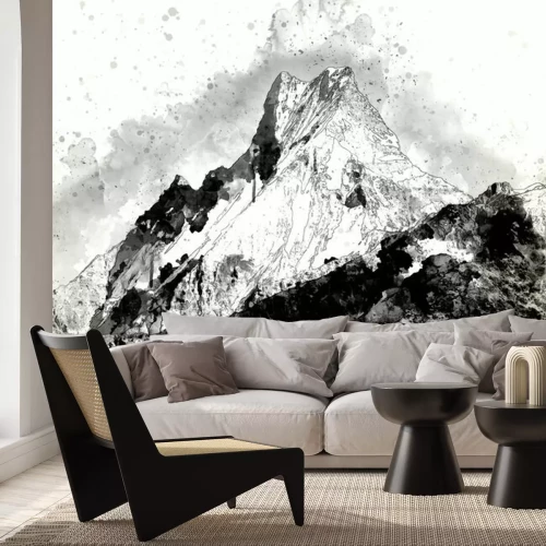 Sticker Abstract bergketen in monotone, digitale waterverf schilderen