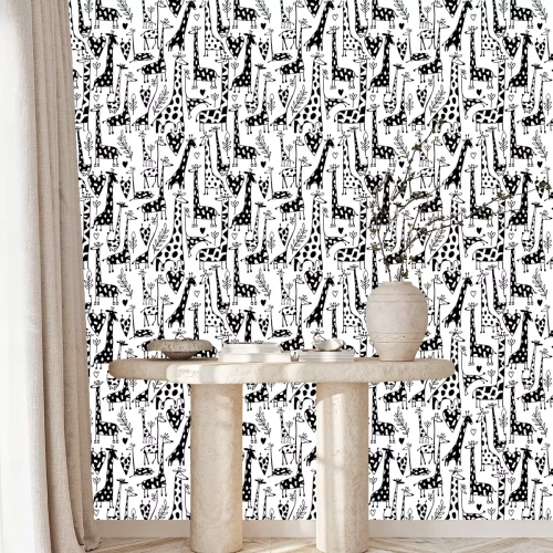 Behang Zwart-witte giraffen voor kinderen