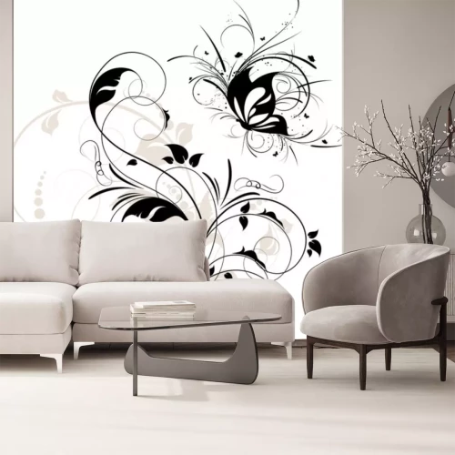 Sticker Abstract floral achtergrond met vlinder