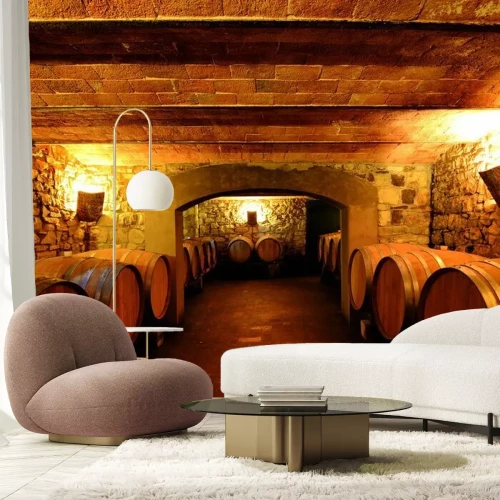 Fotobehang Wijnvaten in de wijngaard