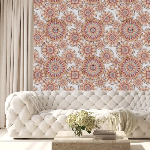 Behang Watercolor etnische sierlijke veren abstract mandala naadloos patroon.