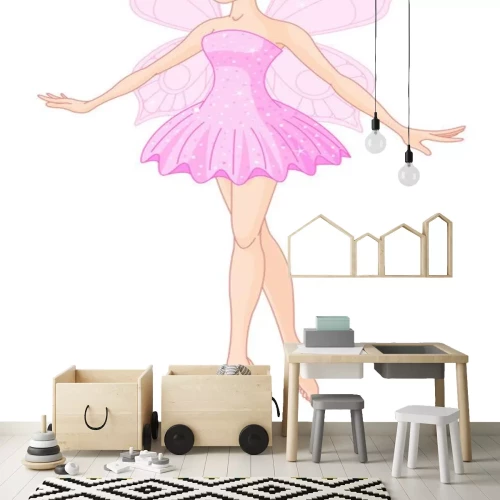 Sticker Roze fee met vlindervleugels