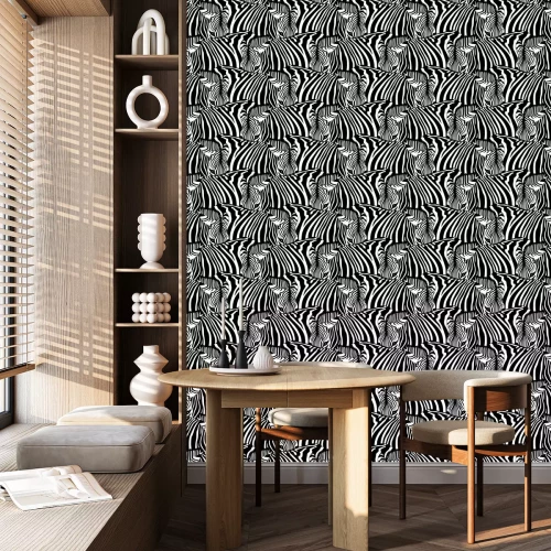 Behang Monochrome zebra's in een kudde