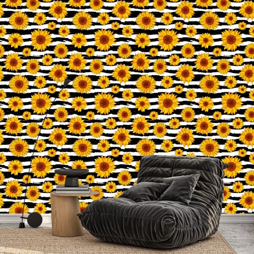Behang Zonnebloemen. Leuke zomer druk.