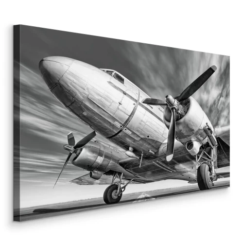 Canvas Historisch vliegtuig op de landingsbaan
