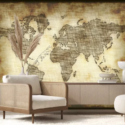 Fotobehang Contouren van de continenten in de stijl van een oude kaart