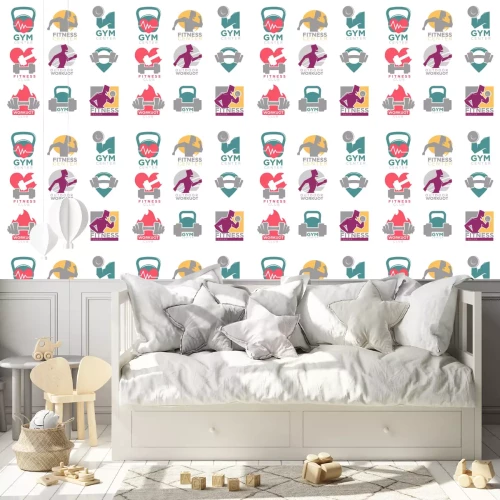 Behang Fitnessruimte en een fitness club sport vector iconen set