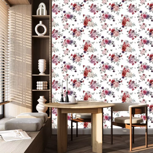 Behang Boeket rozen in grafische pastelkleuren