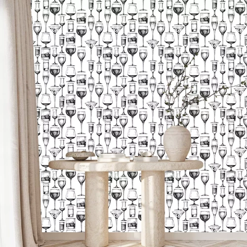 Behang Naadloos patroon met verschillende glazen drinkbekers