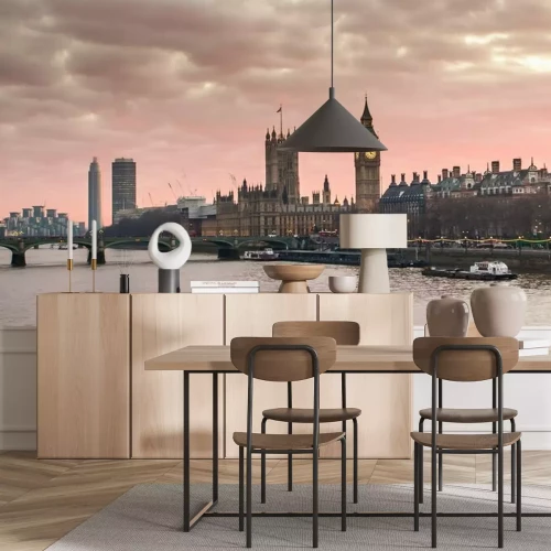 Fotobehang Big Ben en Westminster Bridge bij zonsondergang Londen, Verenigd Koninkrijk