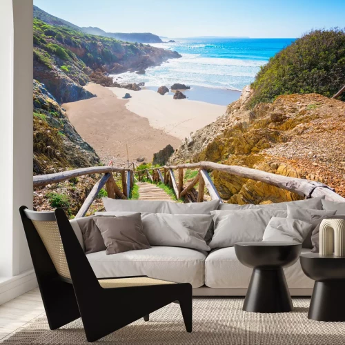 Fotobehang Trap naar het lege strand