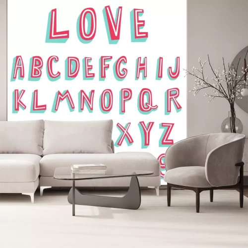 Sticker Alfabet en cijfers in roze en witte kleuren