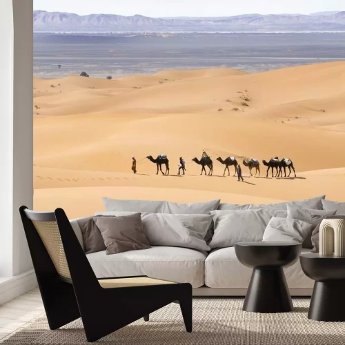 Fotobehang Kamelen in de woestijnduinen