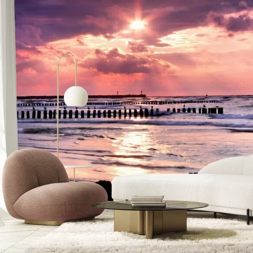 Fotobehang Violette zonsondergang boven de Oostzee