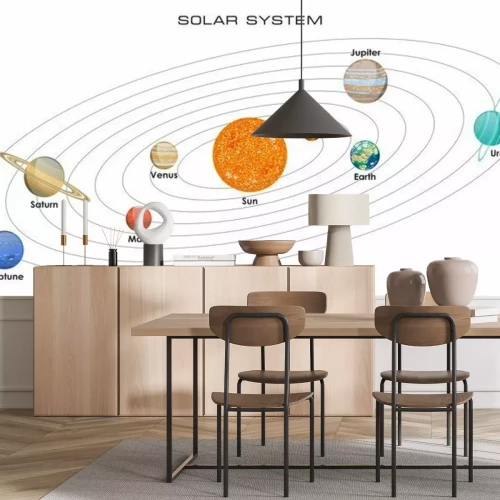 Fotobehang Vector illustratie van ons zonnestelsel met planeten op een witte achtergrond