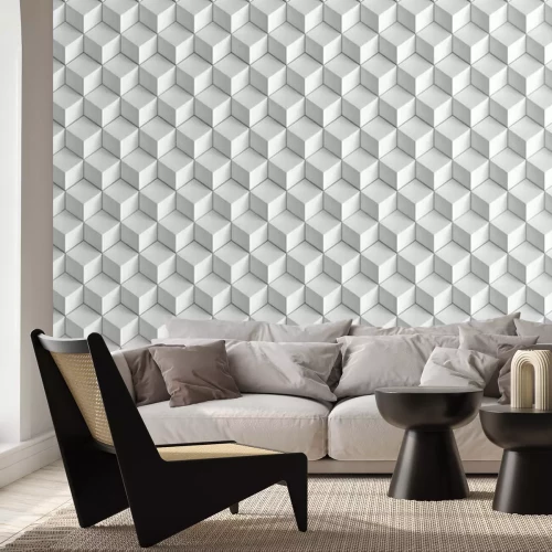Fotobehang Wit geometrisch patroon in 3D