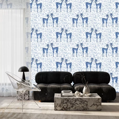 Behang Watercolor bloemenpatroon met reekalfjes