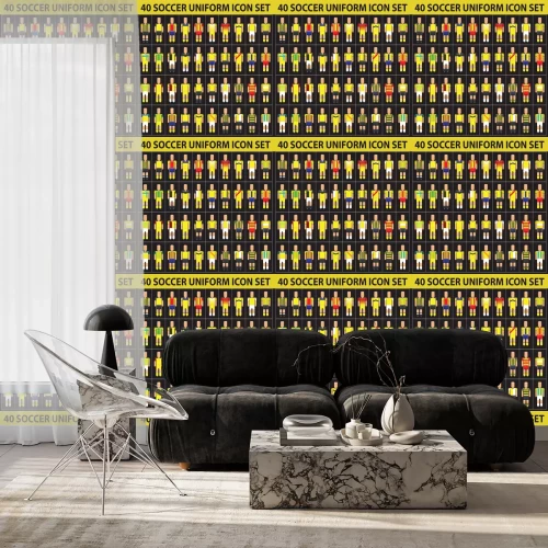 Behang 40 voetbaltoernooi geel uniform icon set