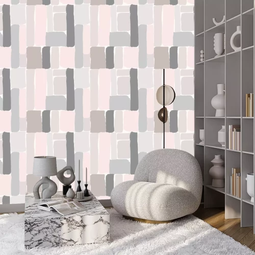 Behang Poeder patroon met strepen en vormen