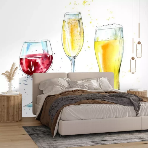 Sticker Glas van een champagne, bier en wijn. Beeld van een alcoholische drink.Watercolor hand getekende illustratie.