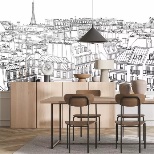 Fotobehang Parijs zwart-wit panorama