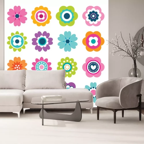 Sticker Minimalistische afbeeldingen van kleurrijke bloemen