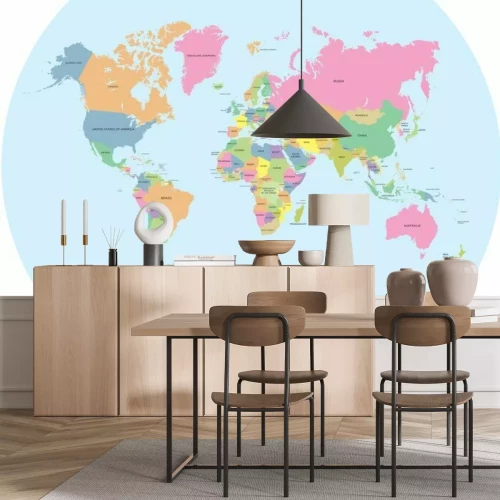 Fotobehang Kleurrijke politieke kaart van de wereld in het Engels